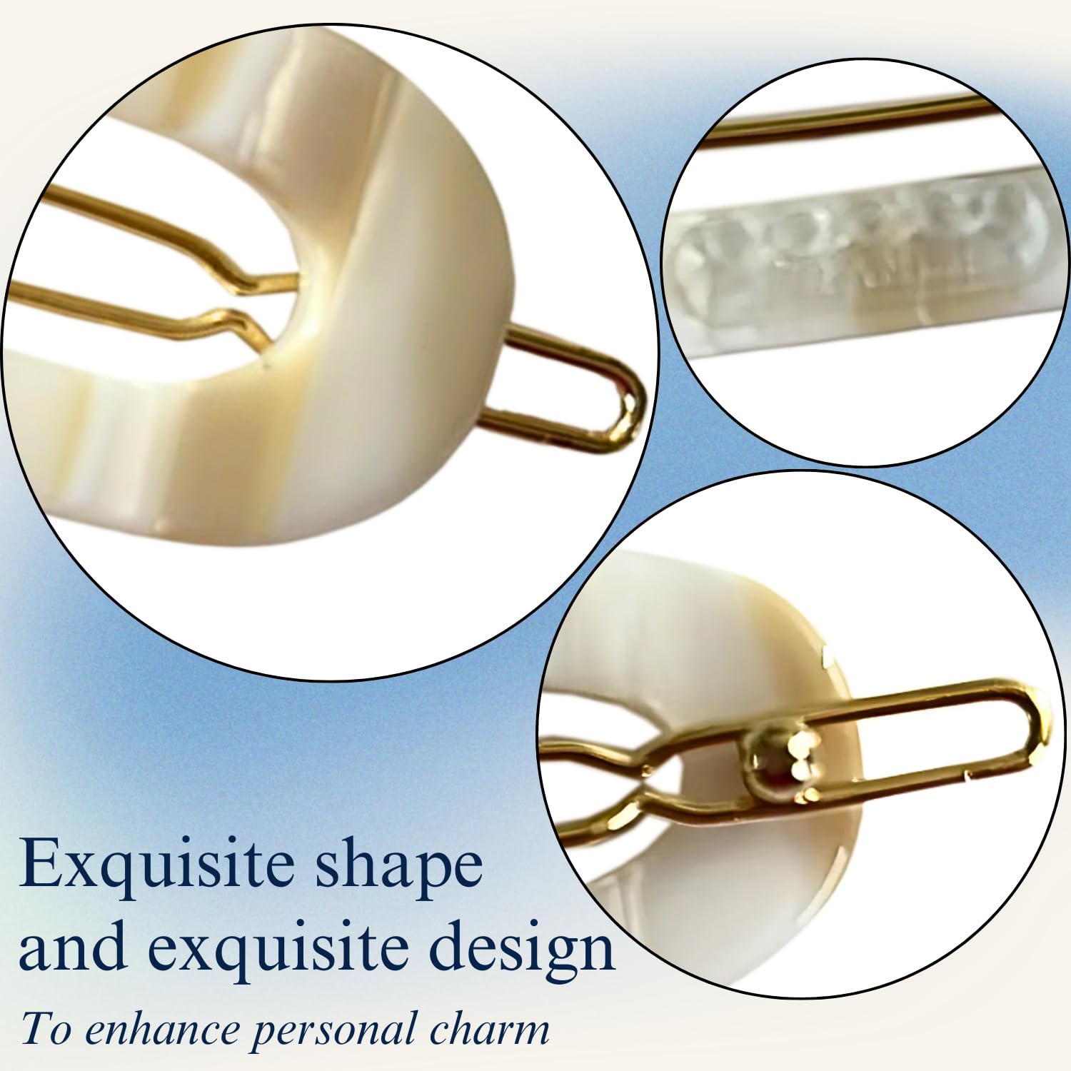French Amie Mini Oval 2” Celluloid Handmade Snap Tige Boule Hair Clips