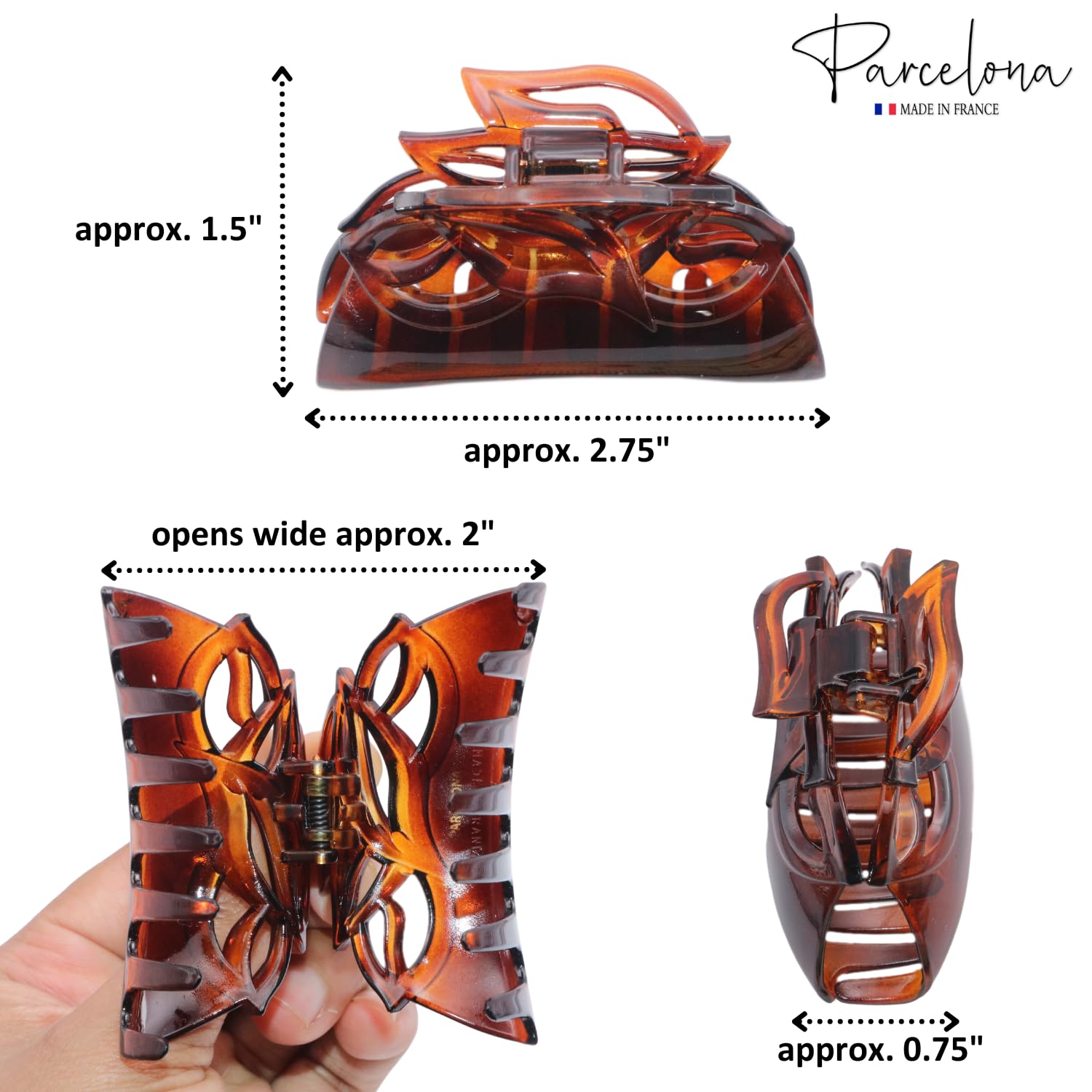 Parcelona French Leafy Medium Tortoise Shell Cellulose Jaw Hair Claw for Women