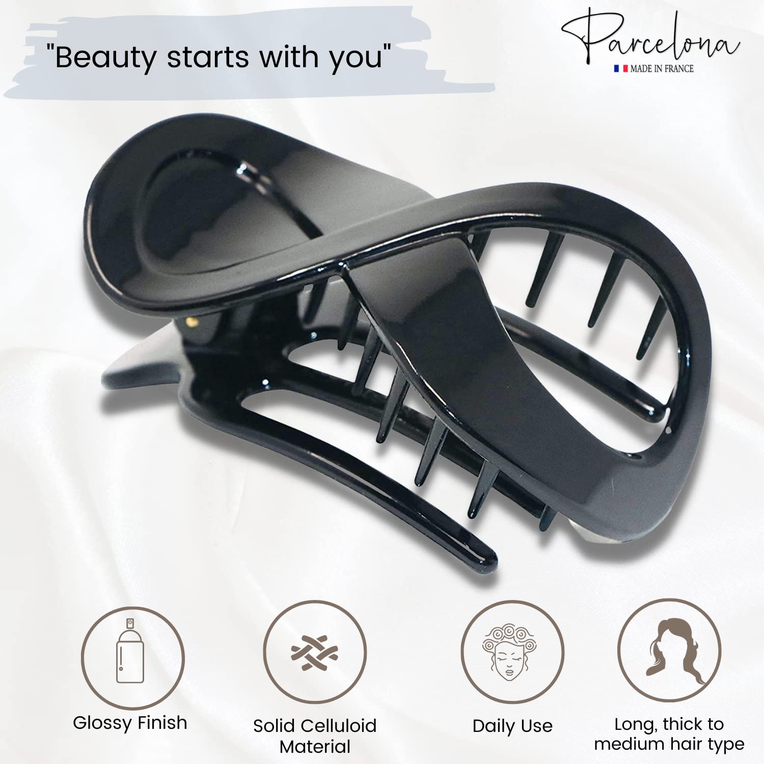Parcelona French Infinity Loop Medium 3” Cellulose Hair Claw for Women and Girls