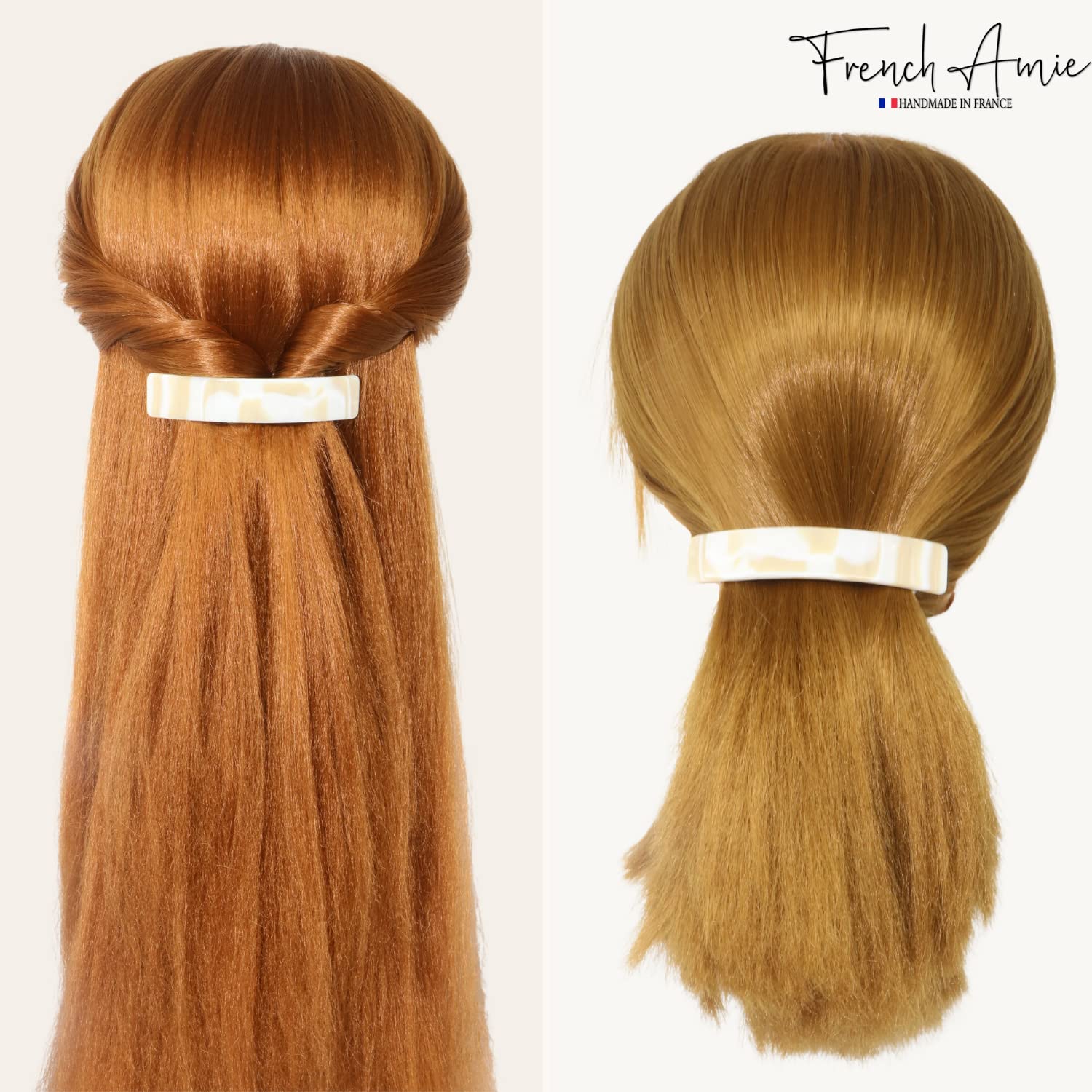 French Amie Oblong 3 1/2" Cellulose Handmade Automatic Hair Barrette for Women