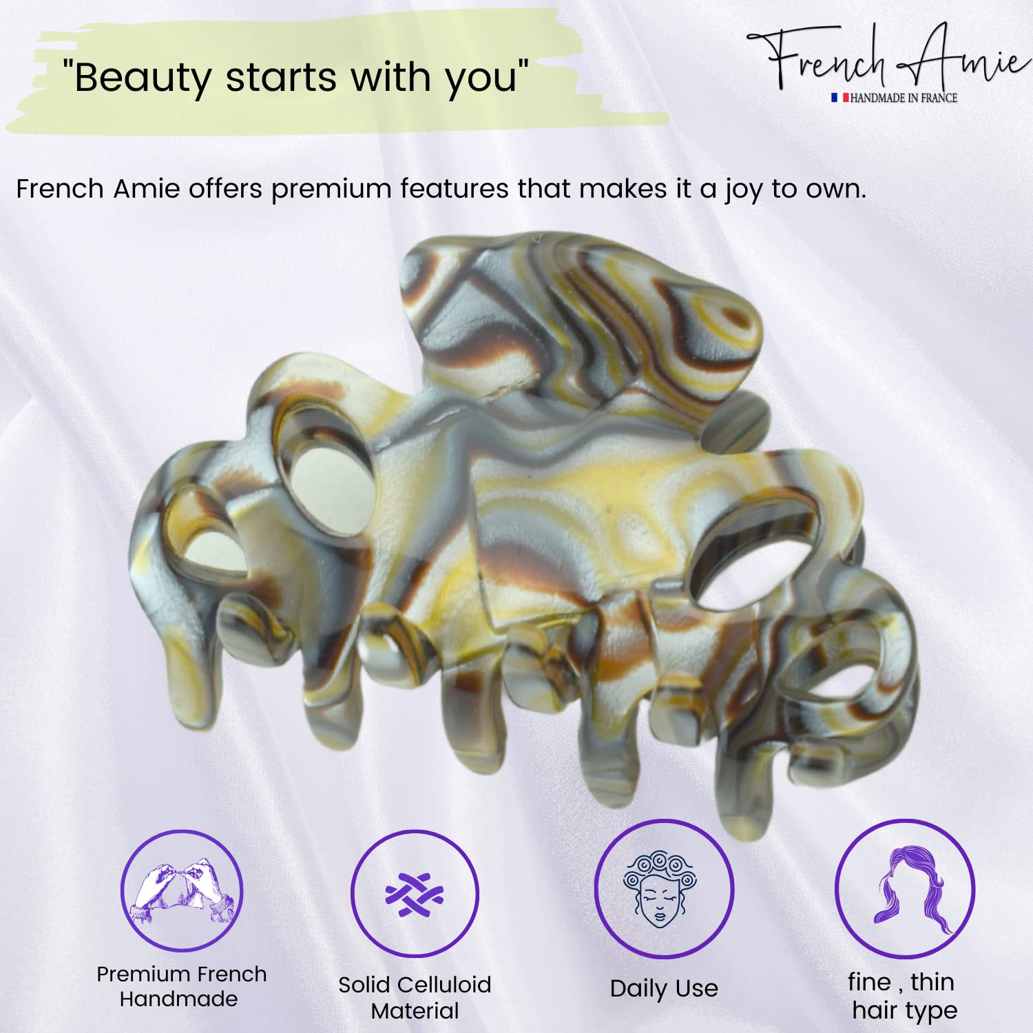French Amie Orchids Small 2" Handmade Cellulose Flexible Hair Claw Clip