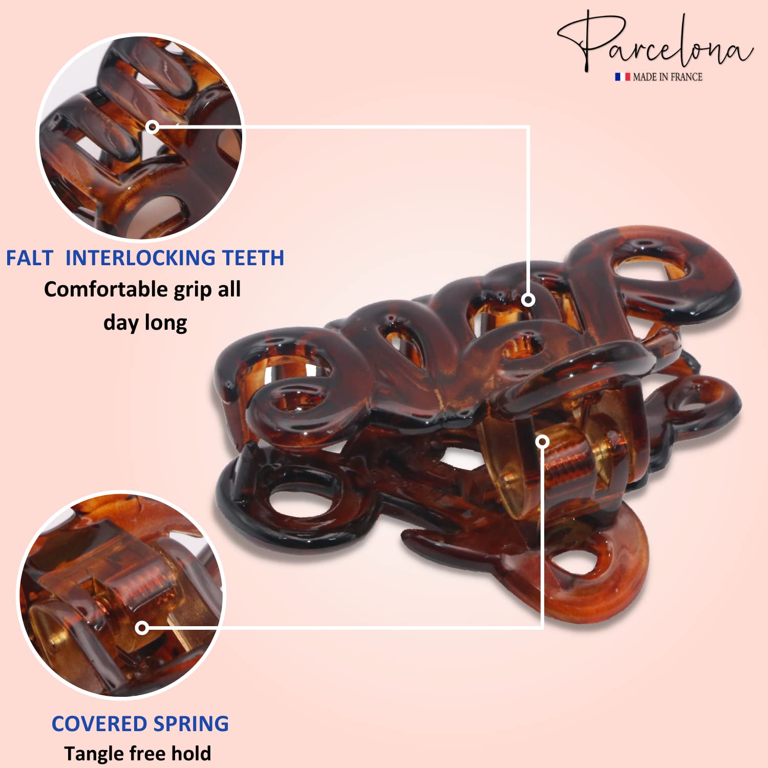Parcelona French Love Small 2" Cellulose Acetate Hair Claws for Women and Girls