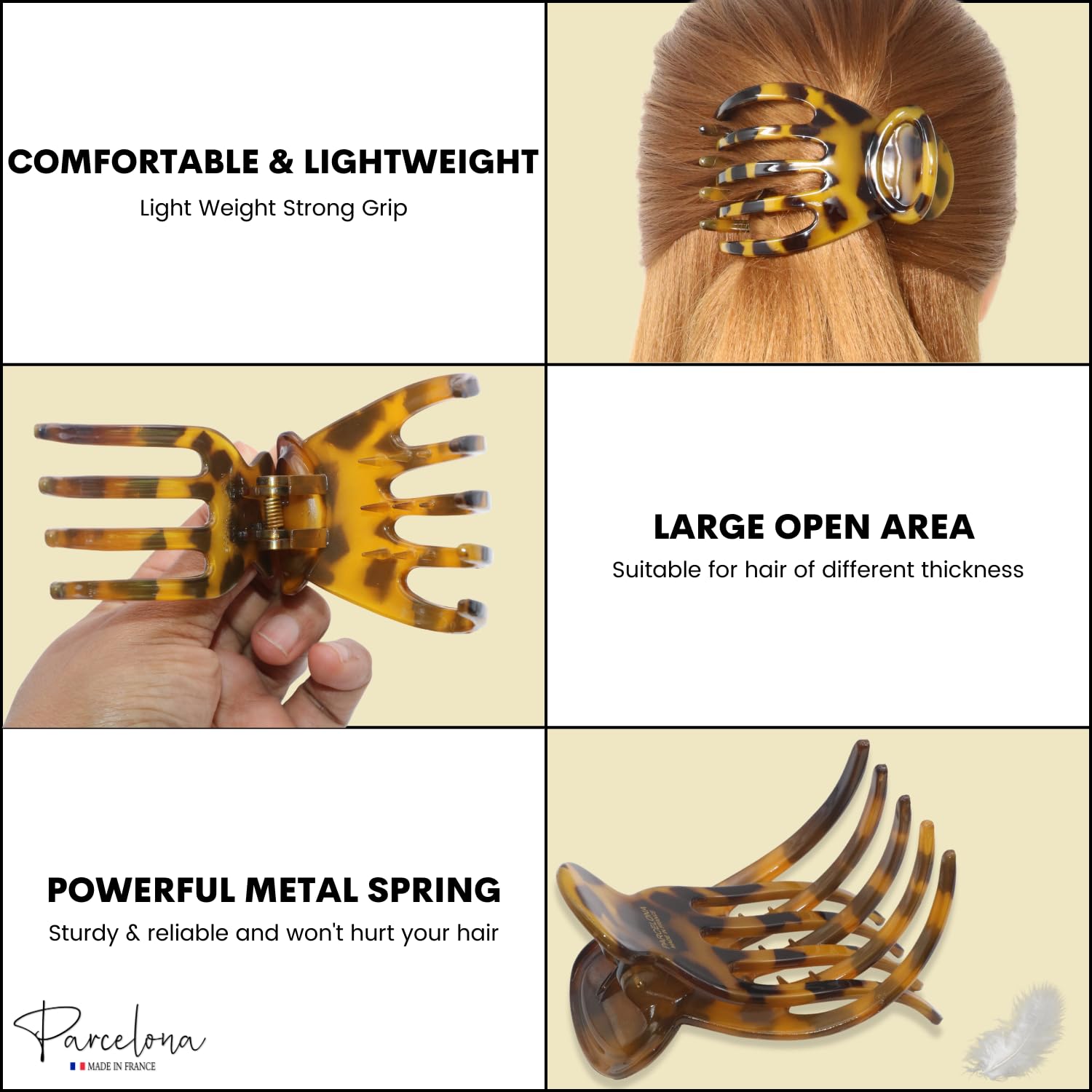 Parcelona French Basic Curved Paw Medium Cellulose Yoga Hair Claw for Women