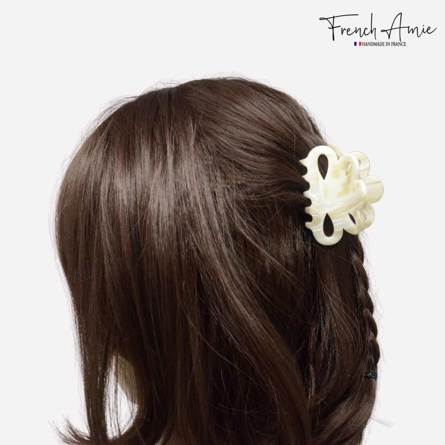 French Amie Flower Bloom 3" Handmade Cellulose No Slip Grip Hair Claw Clip