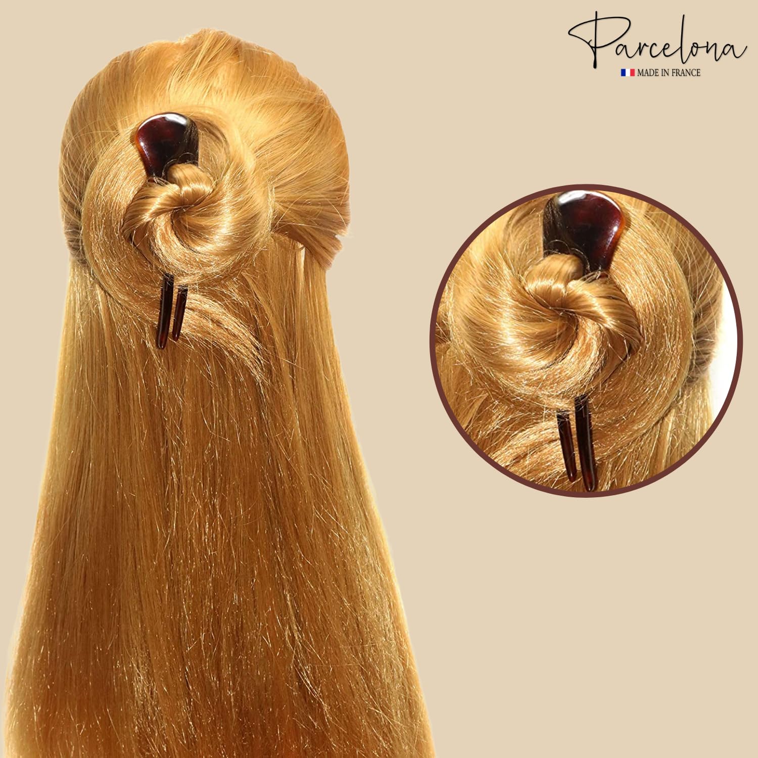 Parcelona French Long Duo Large Cellulose Chignon Hair Bun Pins for Women(2 Pcs)
