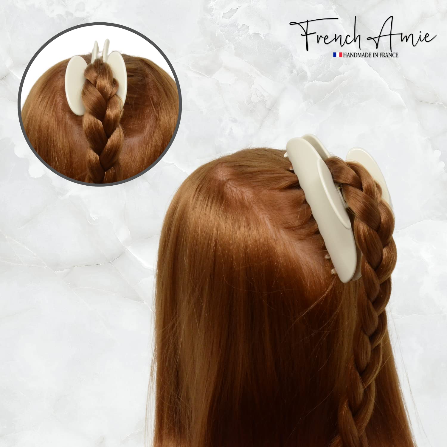 French Amie Thin Oval Large 4 1/4” Handmade Cellulose Acetate Jaw Hair Claw Women