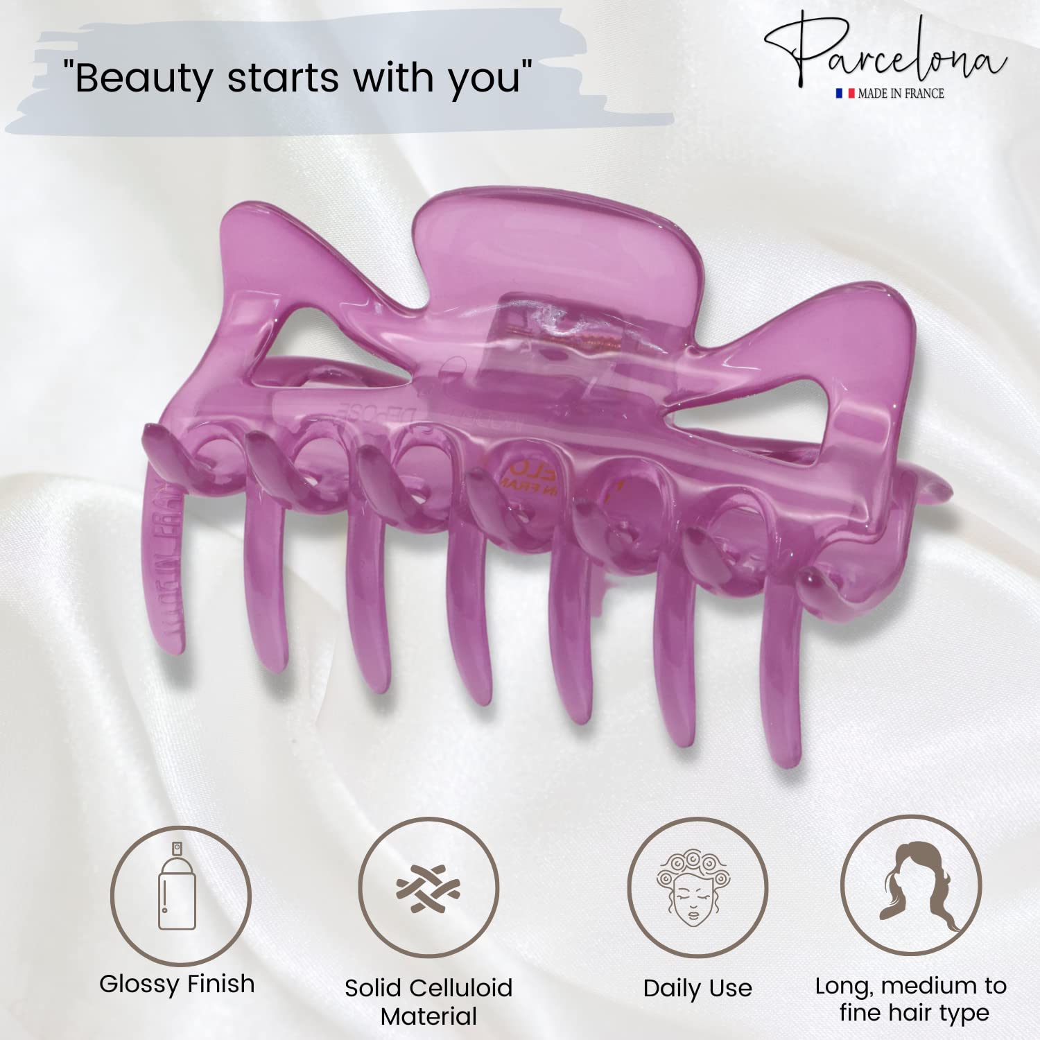 Parcelona French Classic 3" Medium Cellulose Covered Spring Hair Claw Clip