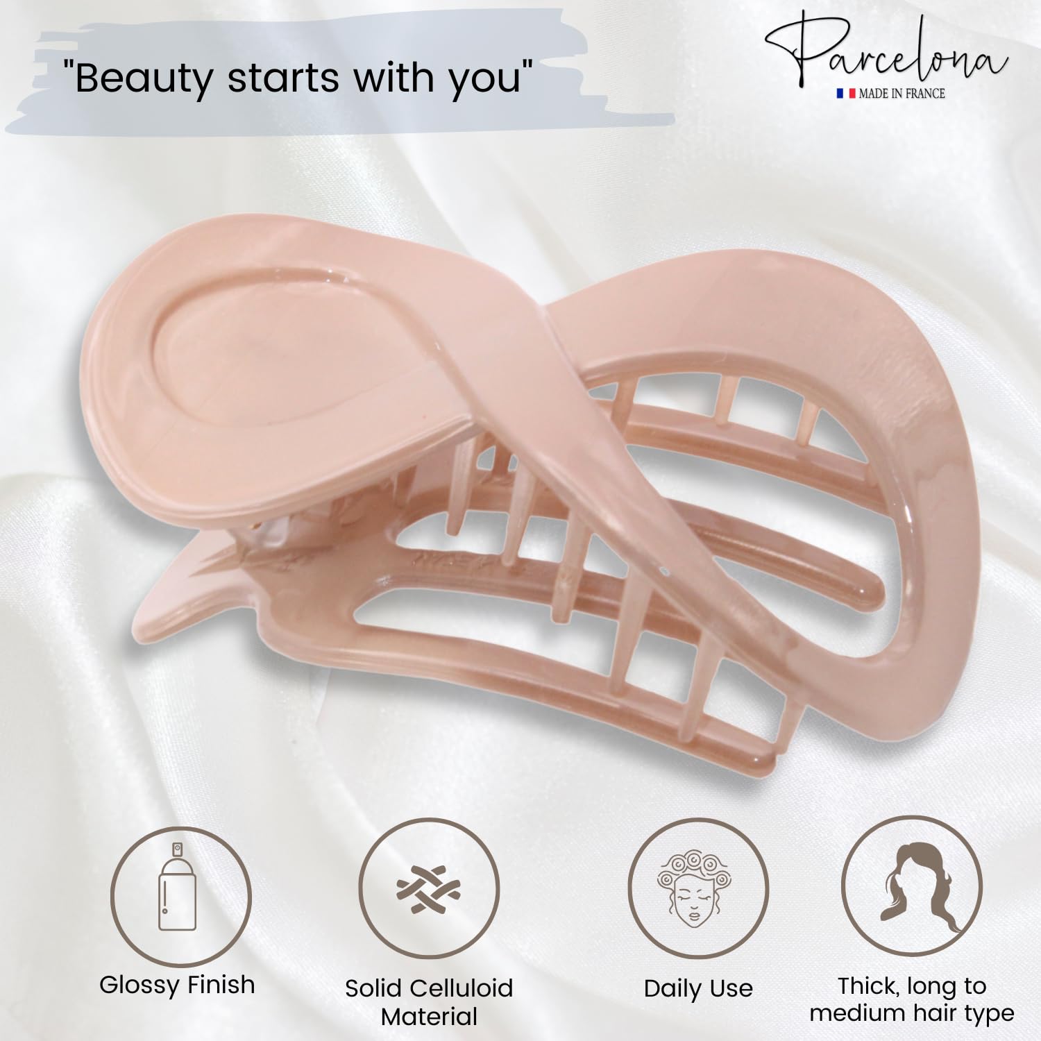 Parcelona French Infinity Loop Medium 3” Cellulose Hair Claw for Women and Girls