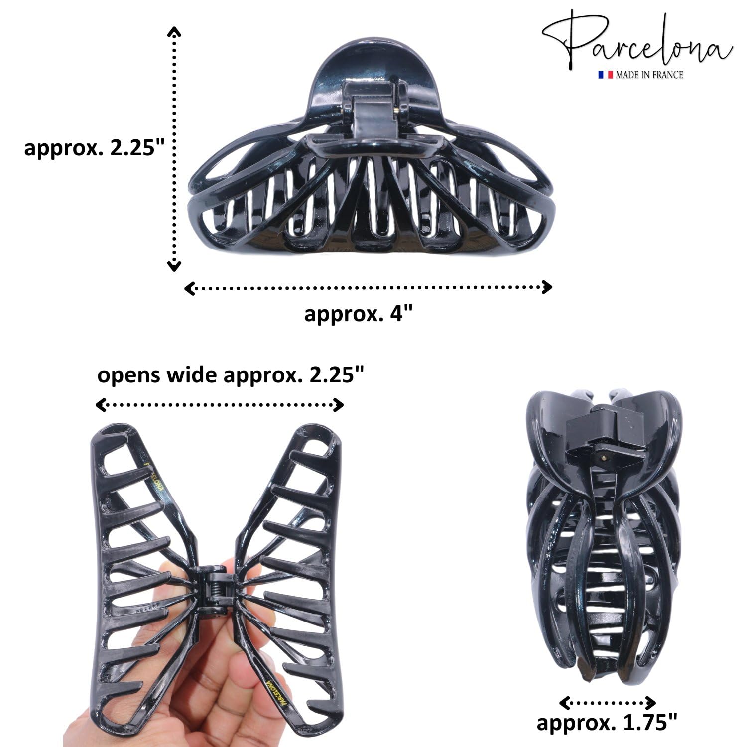 Parcelona French Rain Drop 4" Large Cellulose Jaw Hair Claw for Women
