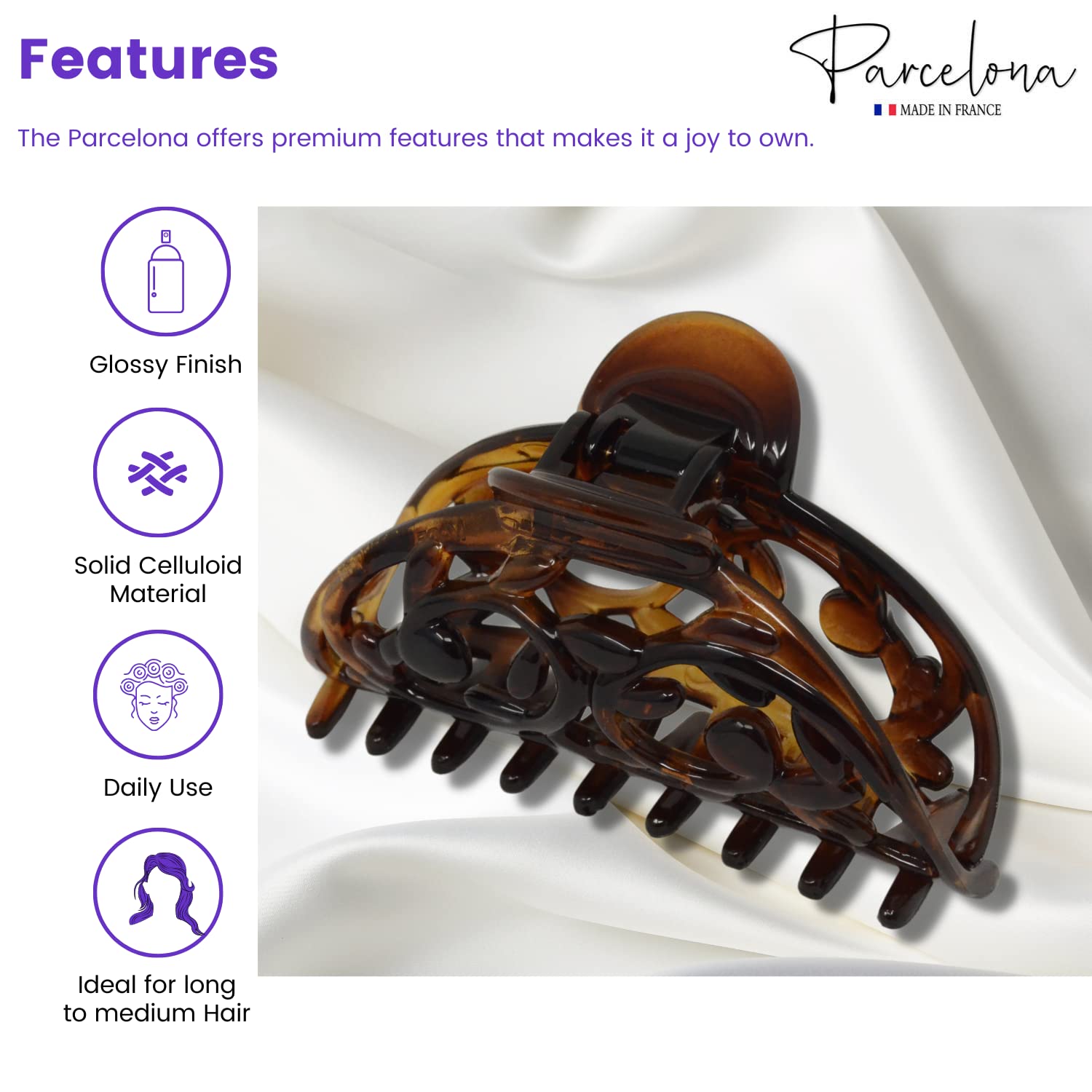 Parcelona French New Jardin Medium Cellulose Jaw Hair Claw for Women and Girls