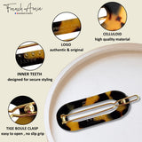 French Amie Mini Oval 2” Celluloid Handmade Snap Tige Boule Hair Clips