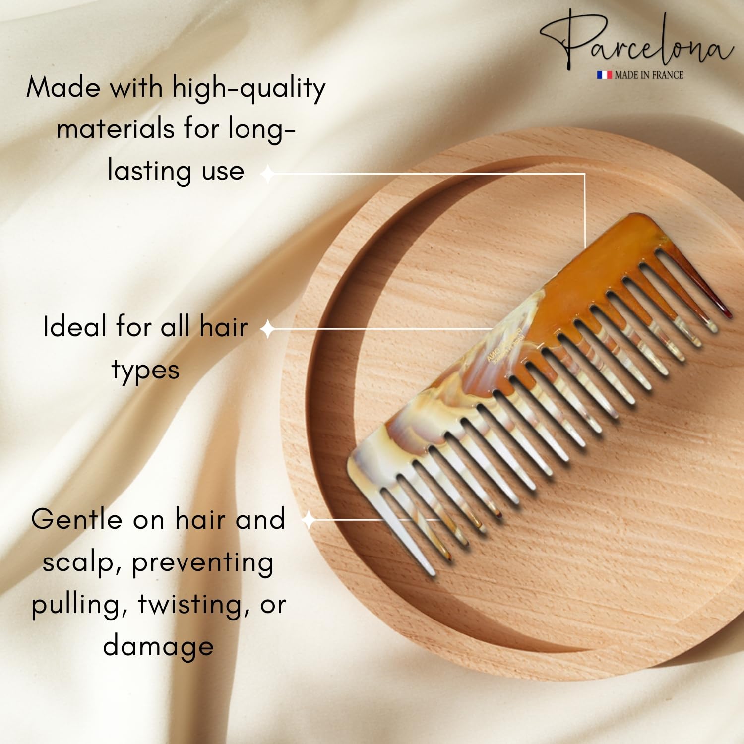 Parcelona French Wide Detangle Large Cellulose Hair Comb for Women and Girls
