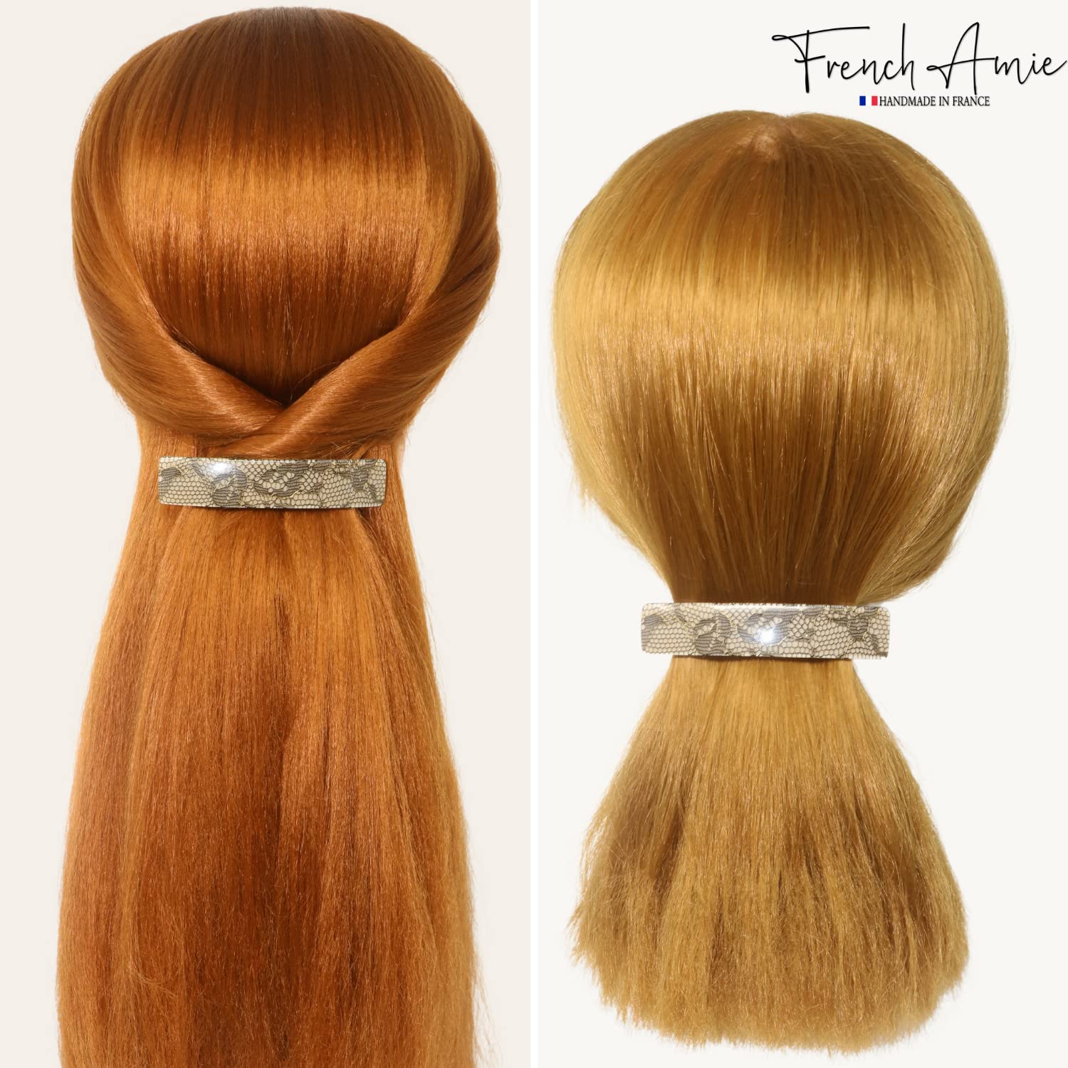 French Amie Oblong 3 1/2" Cellulose Handmade Automatic Hair Barrette for Women