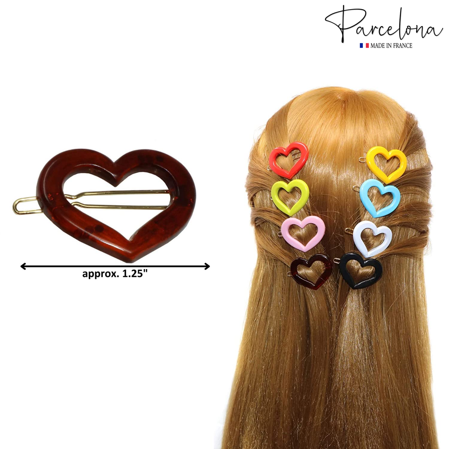 Parcelona French Love Hearts Small 1 1/4” Set of 8 Hair Clip Barrettes