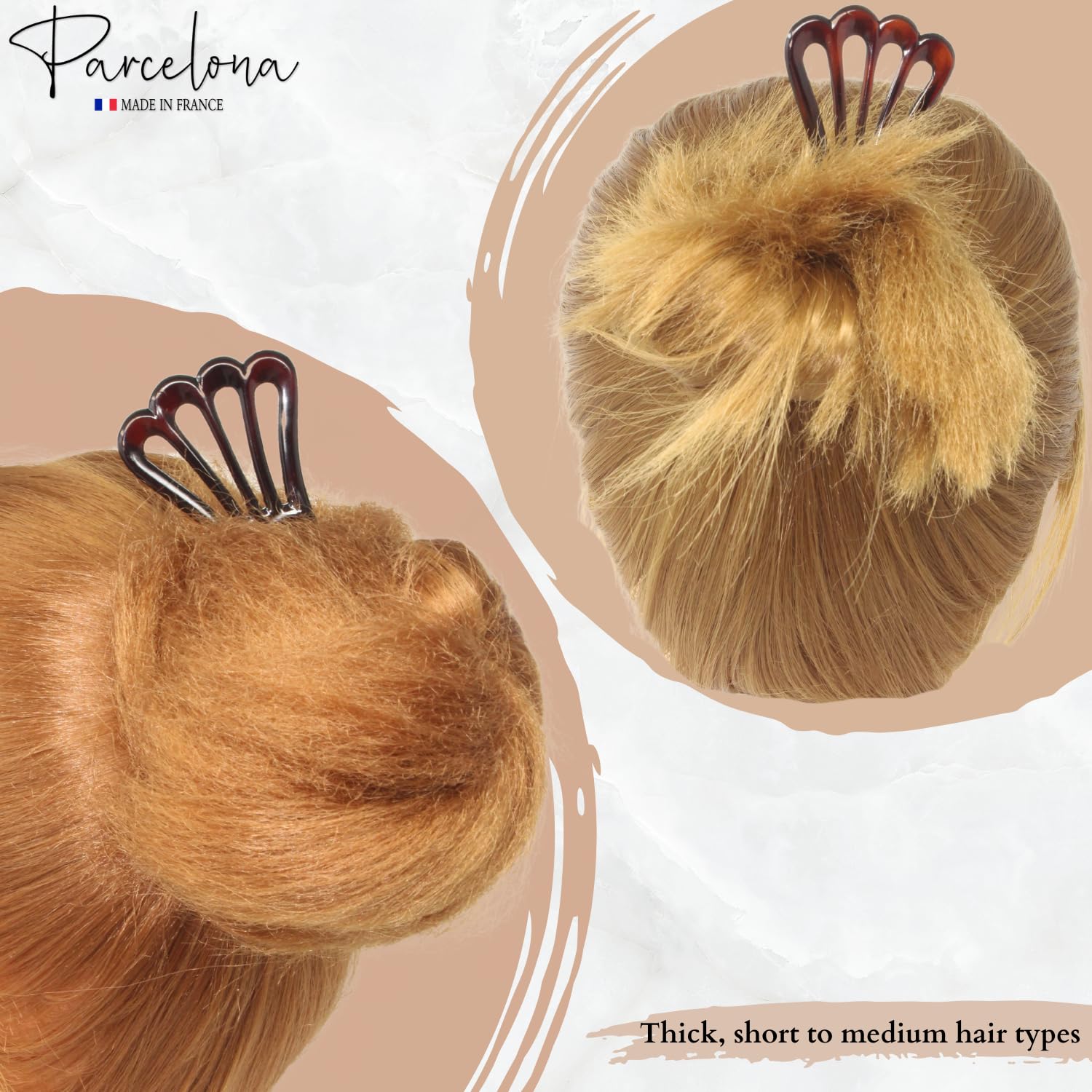 Parcelona French Wavy Three Teeth Shell Large Set of 3 Chignon Hair Pin Sticks