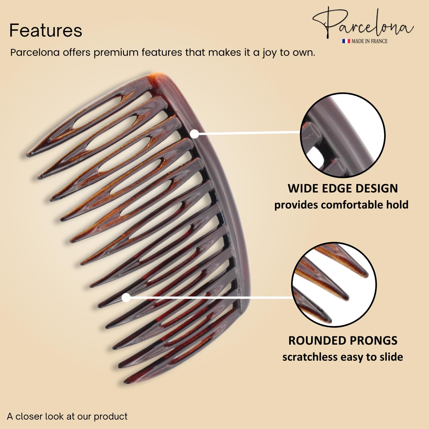 Parcelona French Compact Curved Fit Shell Small Cellulose Side Hair Combs(2 Pcs)