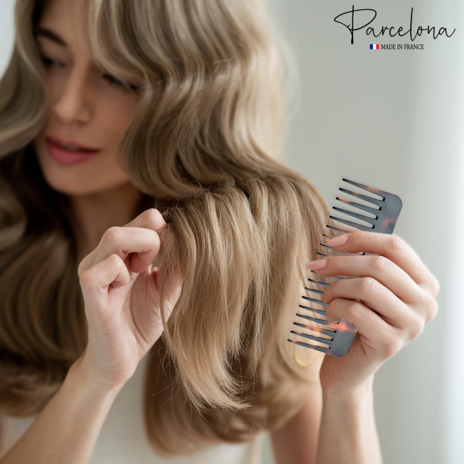 Parcelona French Wide Detangle Large Cellulose Hair Comb for Women and Girls
