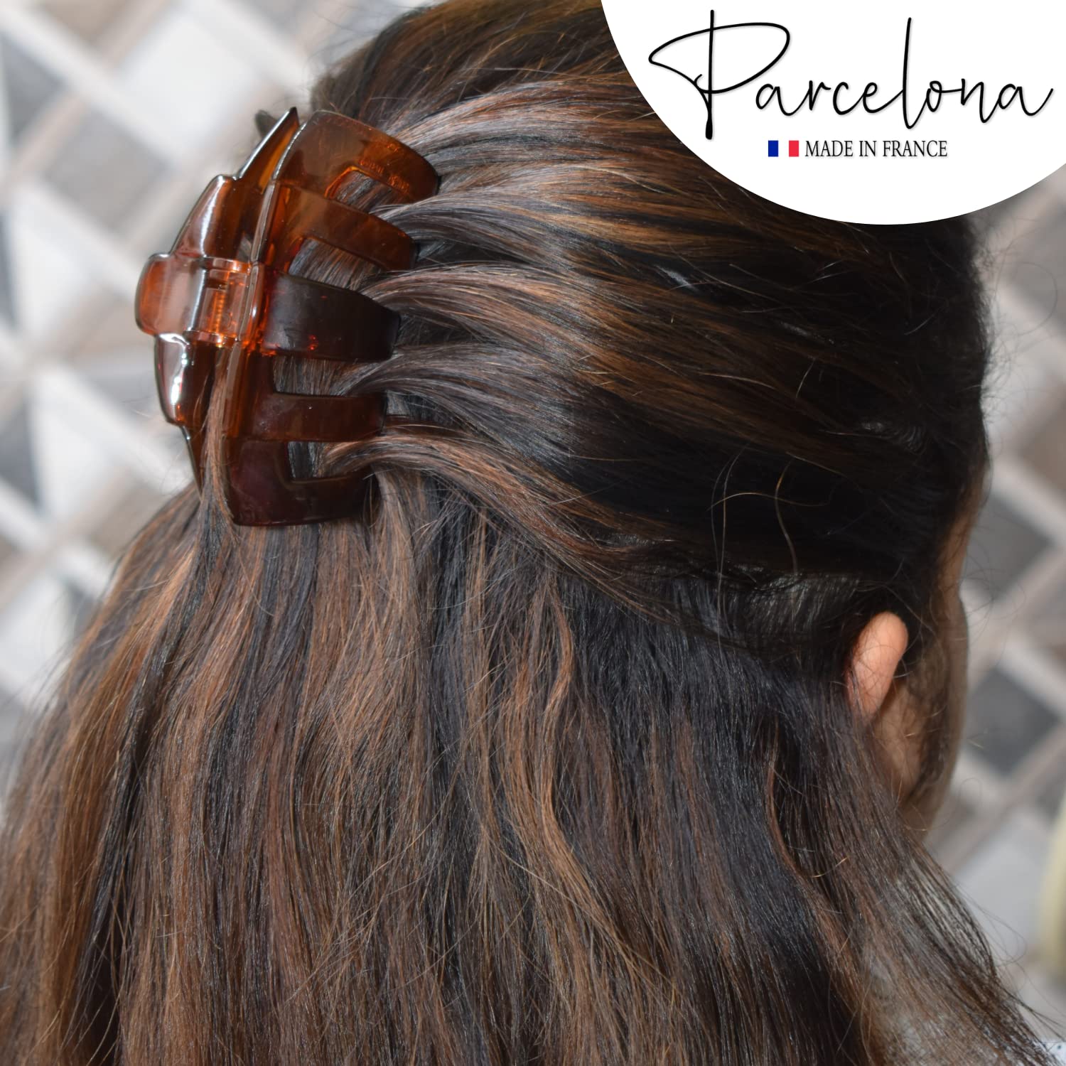 Parcelona French Tubular Large Cellulose Covered Spring Jaw Hair Claw for Women