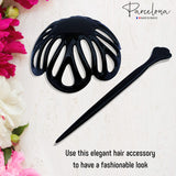 Parcelona French Radial 3.5" Celluloid Chignon Hair Slide Pin Thru Bun Cover