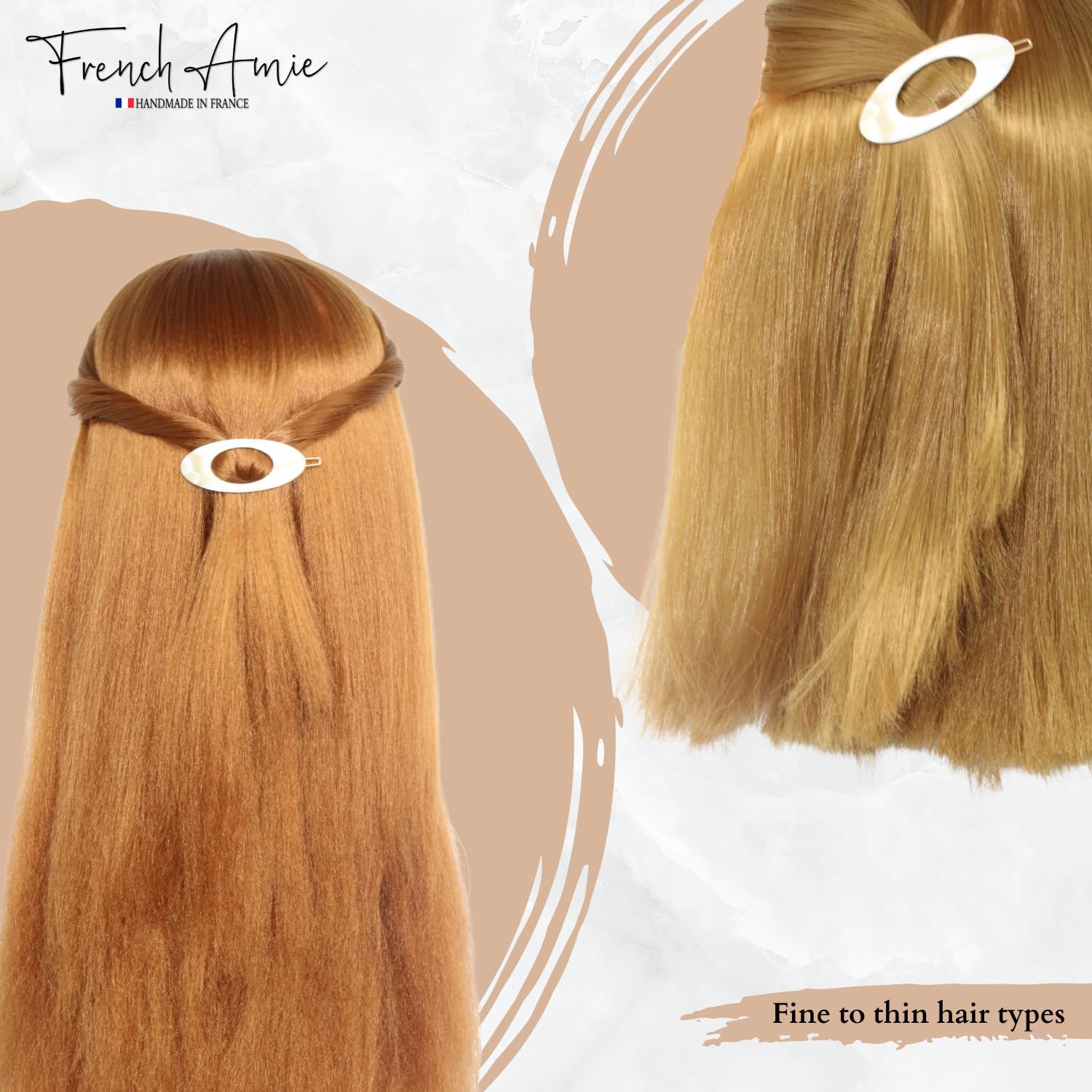 French Amie Oval Small 2 1/4” Cellulose Hair Barrette for Women