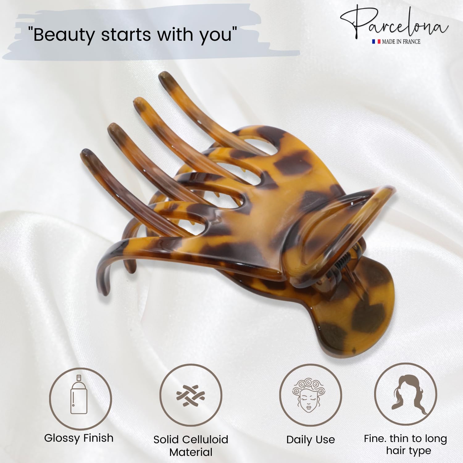 Parcelona French Basic Curved Paw Medium Cellulose Yoga Hair Claw for Women
