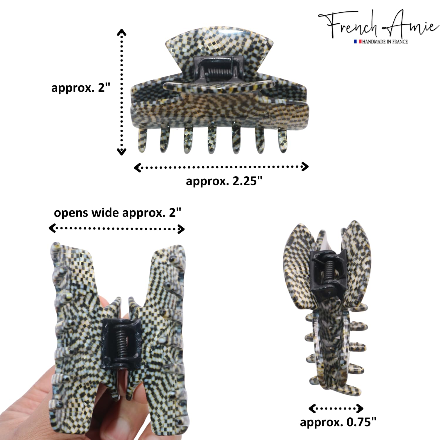 French Amie Chic Medium 2 1/4 Inch Handmade Cellulose Jaw Hair Claw