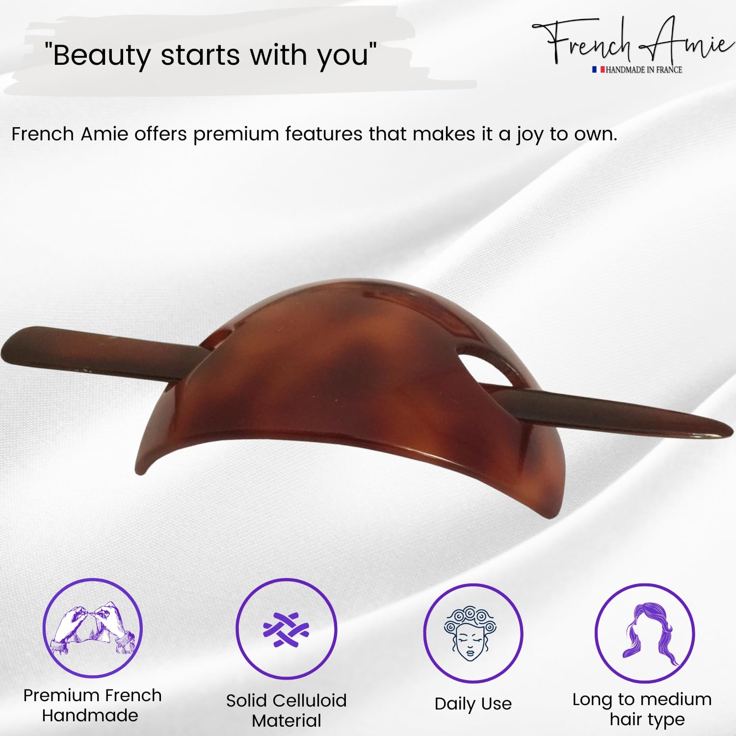 French Amie Oval Arch Handmade Celluloid Hair Bun Cover with Stick for Women