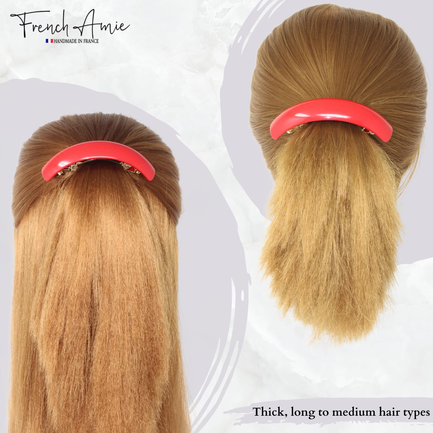 French Amie Curved Oblong Large Cellulose Handmade Hair Barrette for Women
