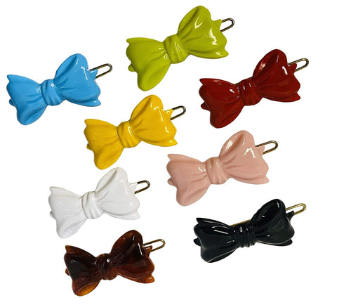 Parcelona French Ribbon Bow Small Celluloid Hair Barrettes for Women(8 Pcs)