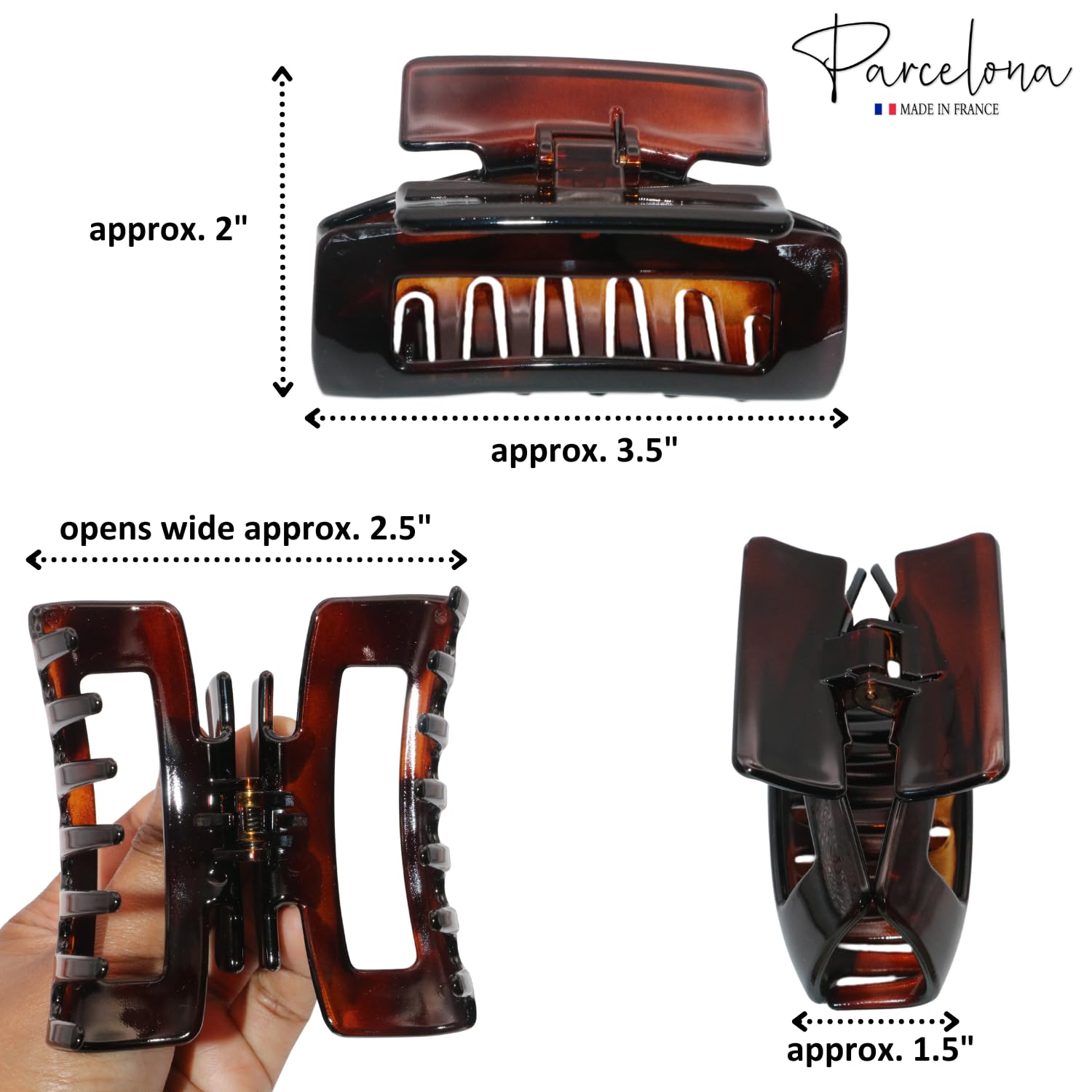 Parcelona French New Rectangle Large Shell Cellulose Jaw Hair Claw for Women