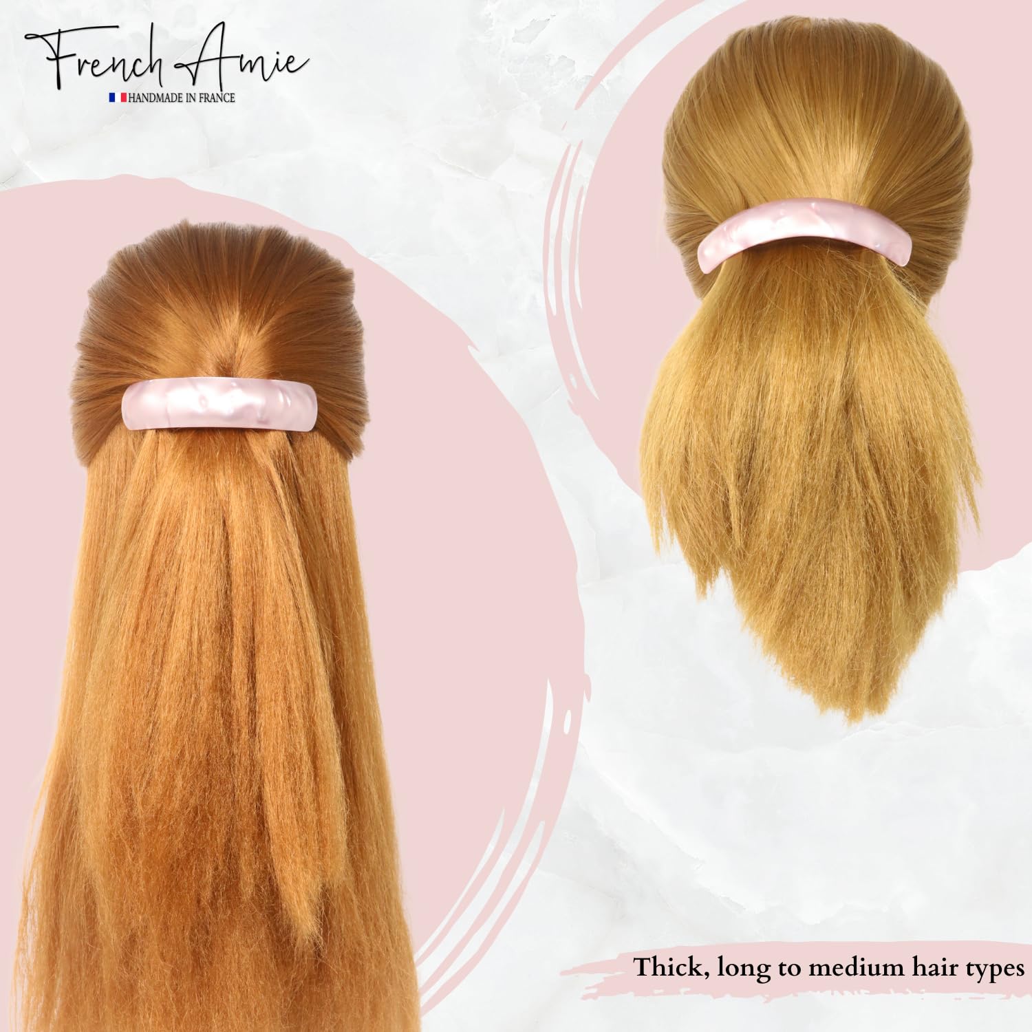 French Amie Curved Oblong Large Cellulose Handmade Hair Barrette for Women