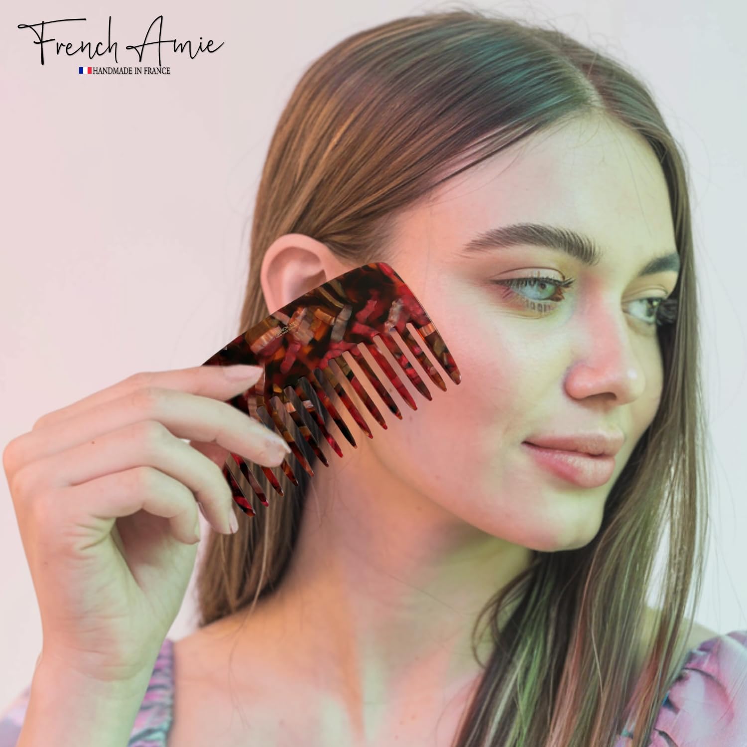 French Amie Pocket Comb Small Cellulose Handmade Wide Tooth Non Static Hair Comb