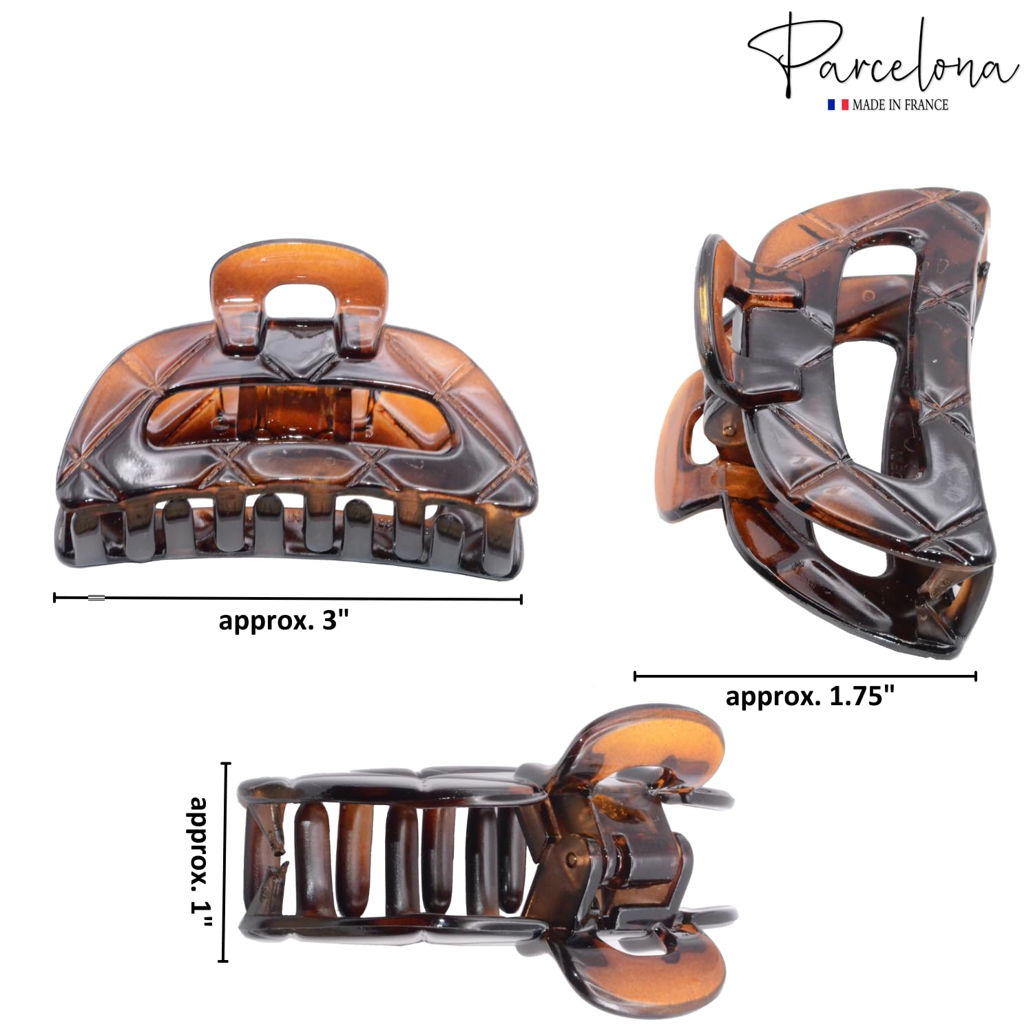 Parcelona French Elite Medium Shell N Black Cellulose Jaw Hair Claw Clamp 2 Pcs