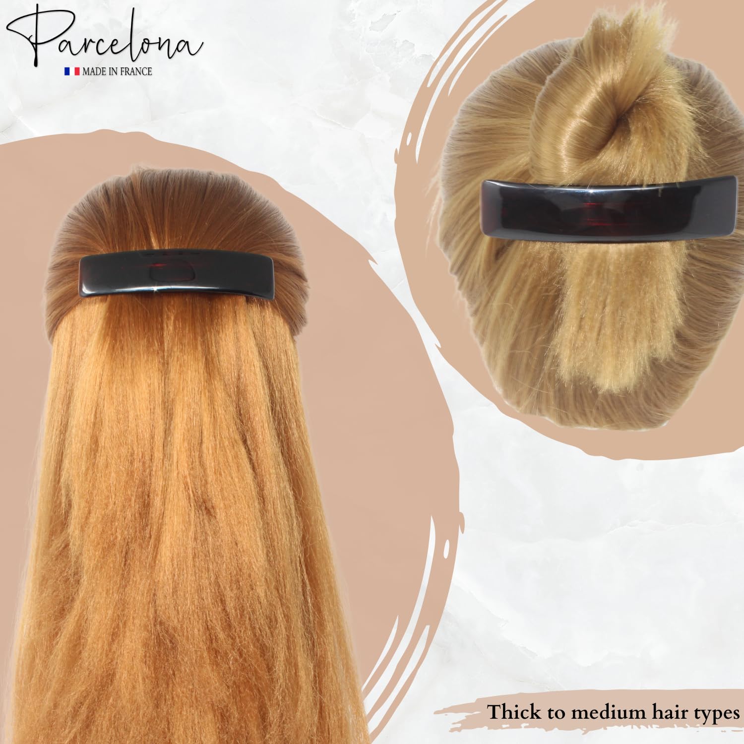Parcelona French Rectangular Shell Large Cellulose Hair Barrette for Women