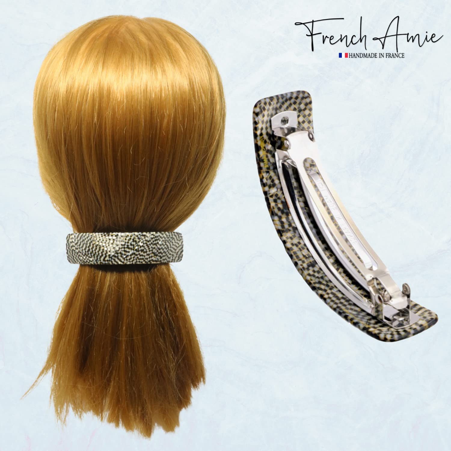 French Amie Curved Large 3 ¾” Handmade Celluloid Volume Hair Barrette for Women