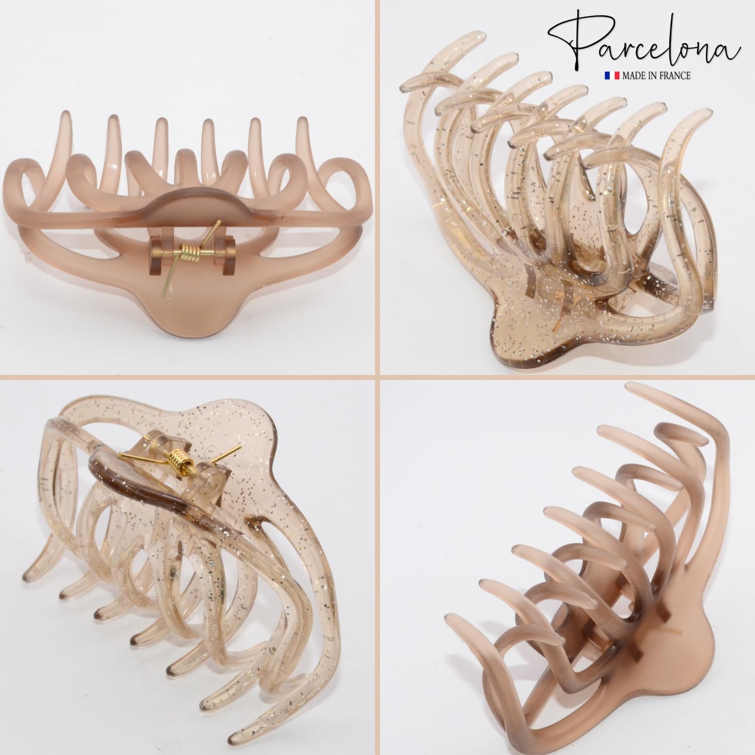 Parcelona French Dendrite Matte Brown N Crystal Brown Large Hair Claw Clip-2 Pcs