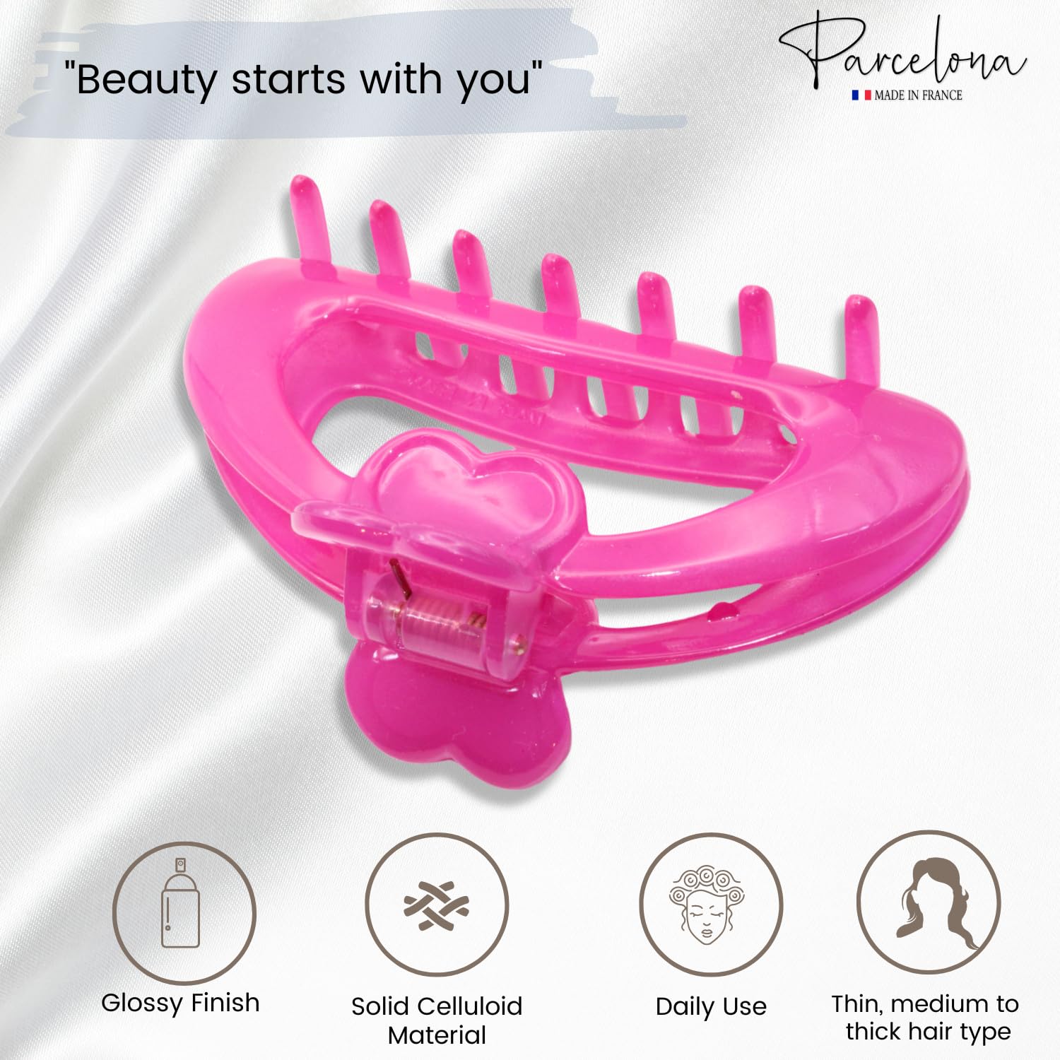 Parcelona French Heart-Shaped Medium Celluloid Hair Claw for Women and Girls