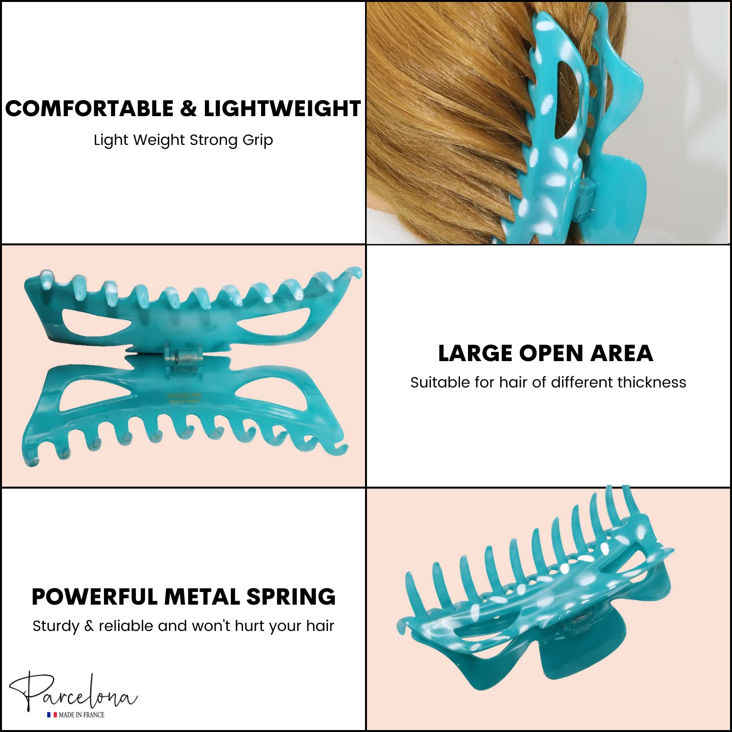Parcelona French Classic Jumbo Large 5 1/2" Cellulose Hair Claw Clip for Women