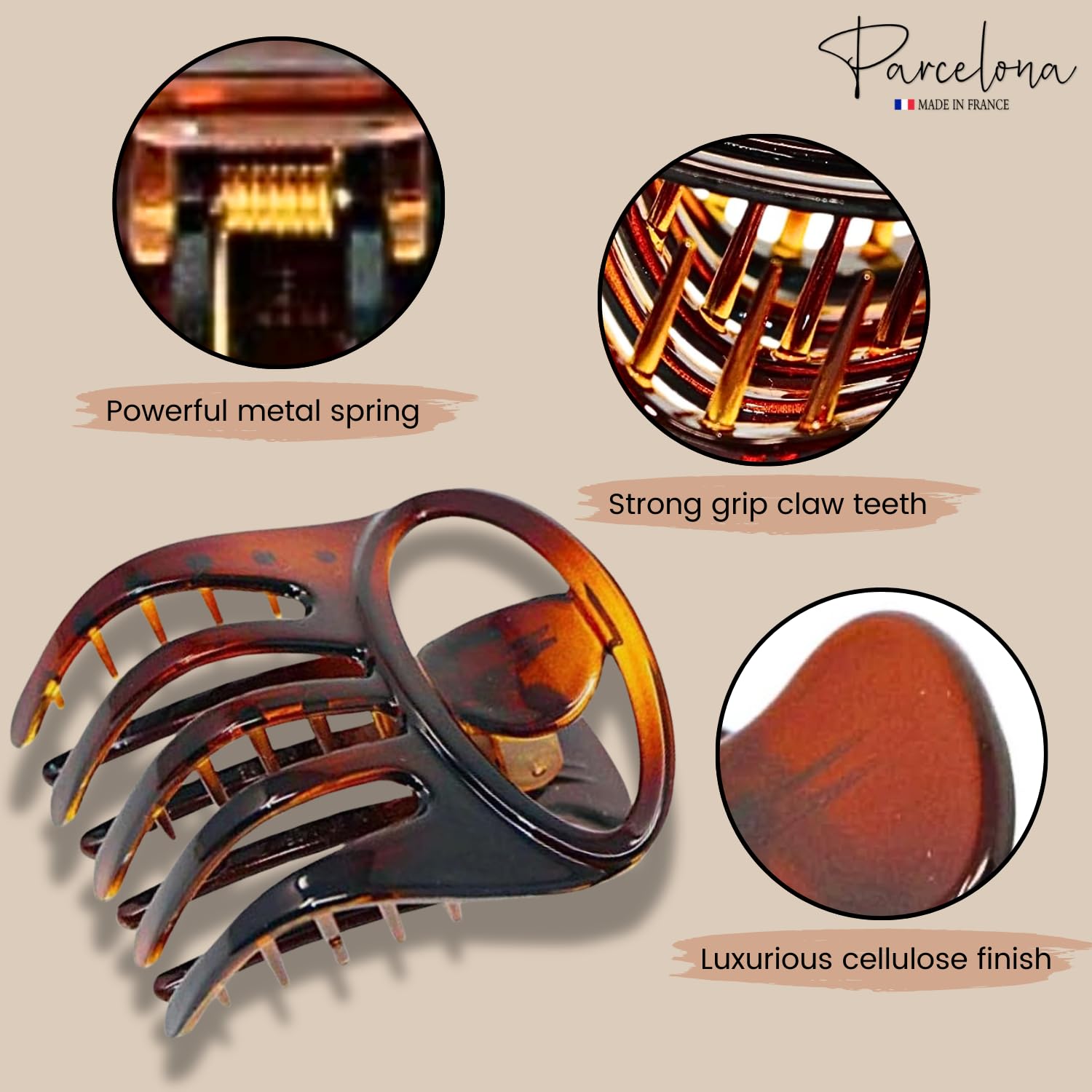 Parcelona French Tortoise Shell 3" Medium Hair Claw Clips for Women Hair - 2 Pcs