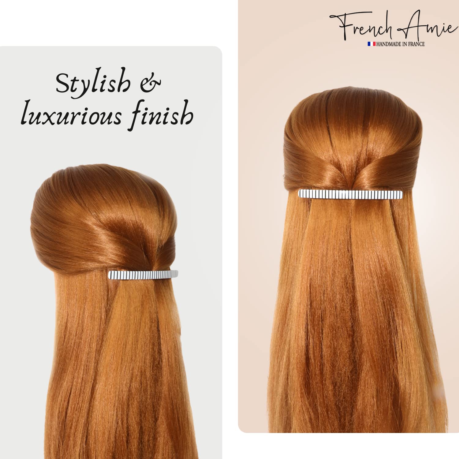 French Amie Long And Thin Large 4” Cellulose Handmade Hair Clip Barrette