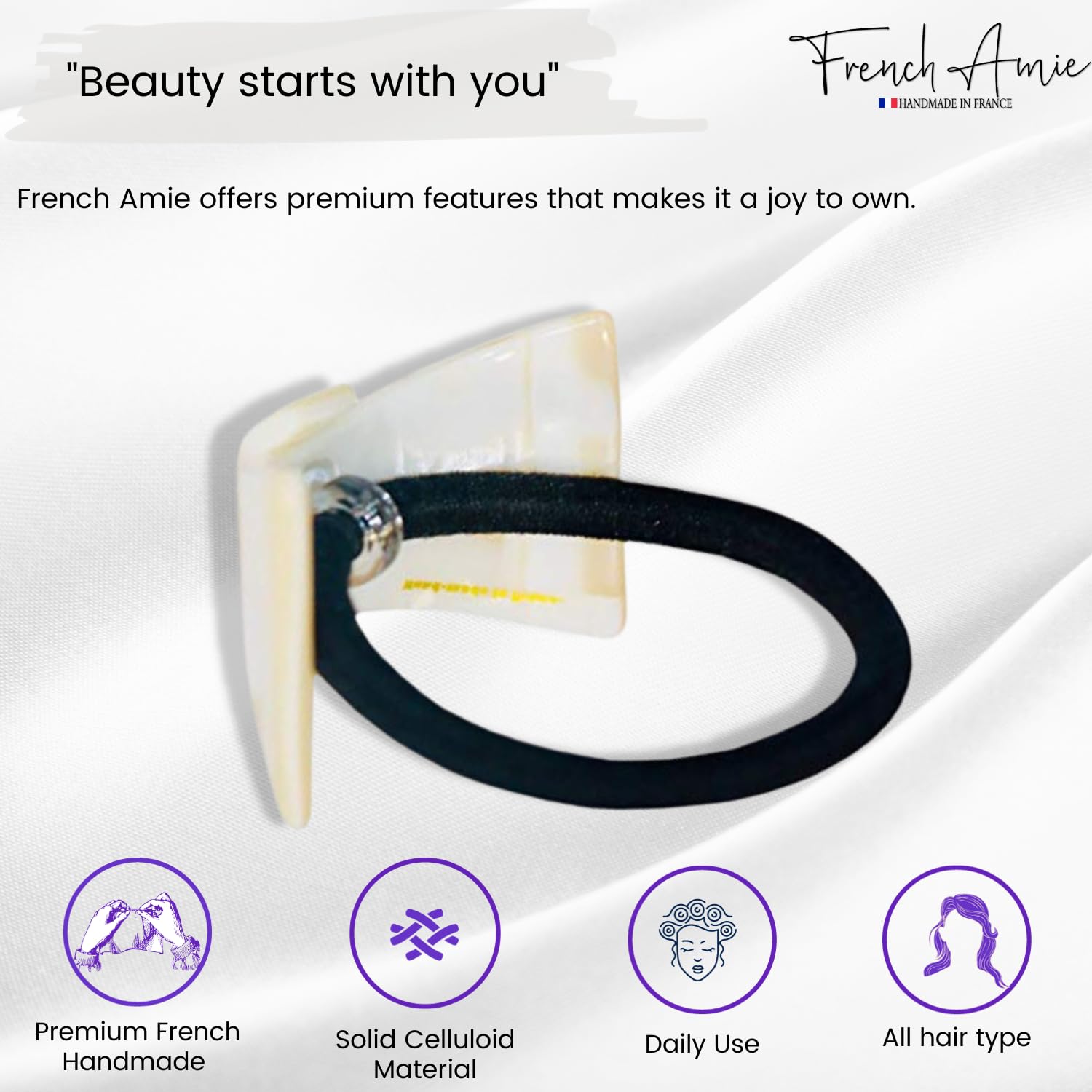 French Amie Bow Knot Handmade Cellulose Elastic Hair Tie for Women and Girls