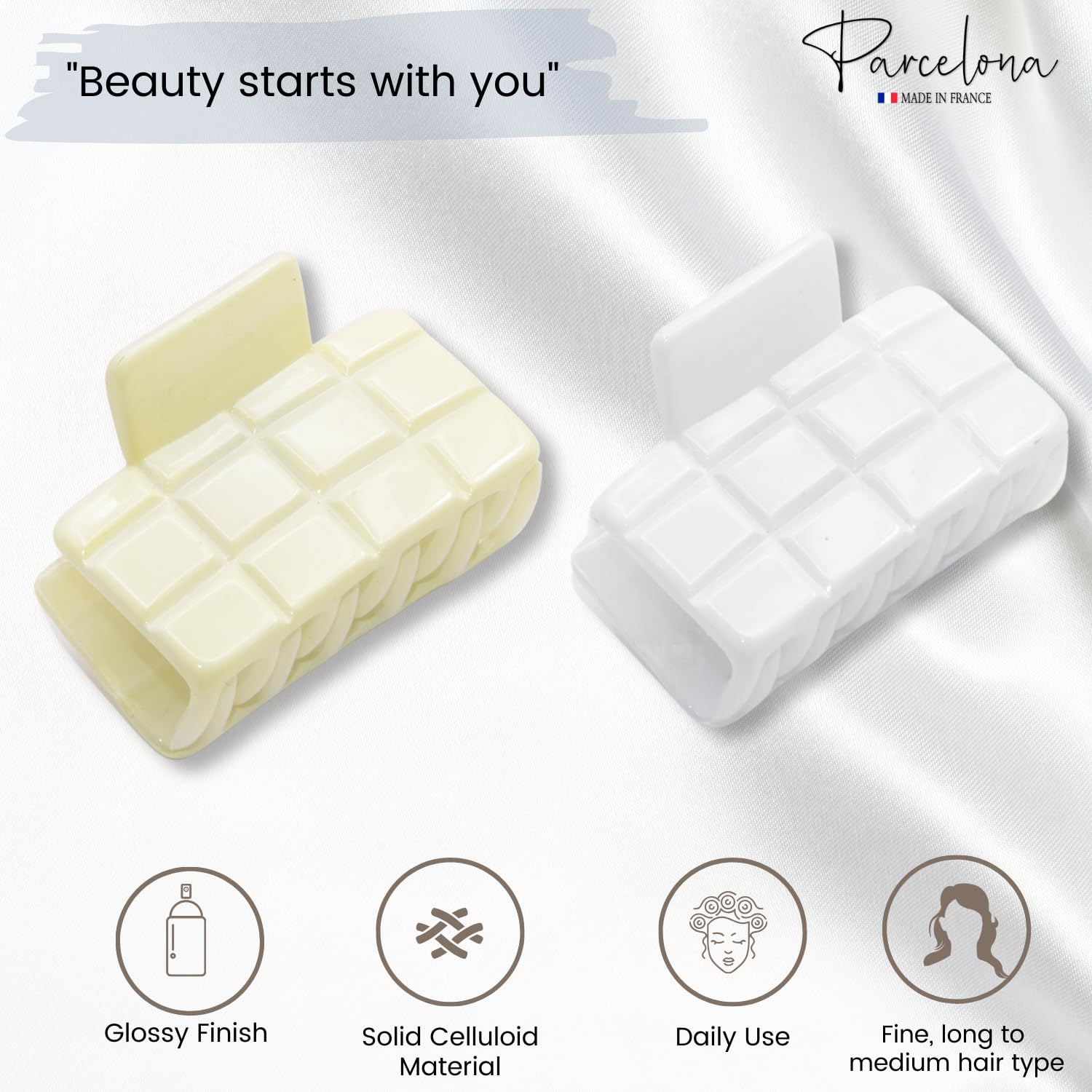 Parcelona French Checkered Small Cellulose Jaw Hair Claw Clamps for Women(2 Pcs)