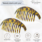 Parcelona French Alice Large Celluloid 12 Teeth Side Hair Combs for Women 2 Pcs
