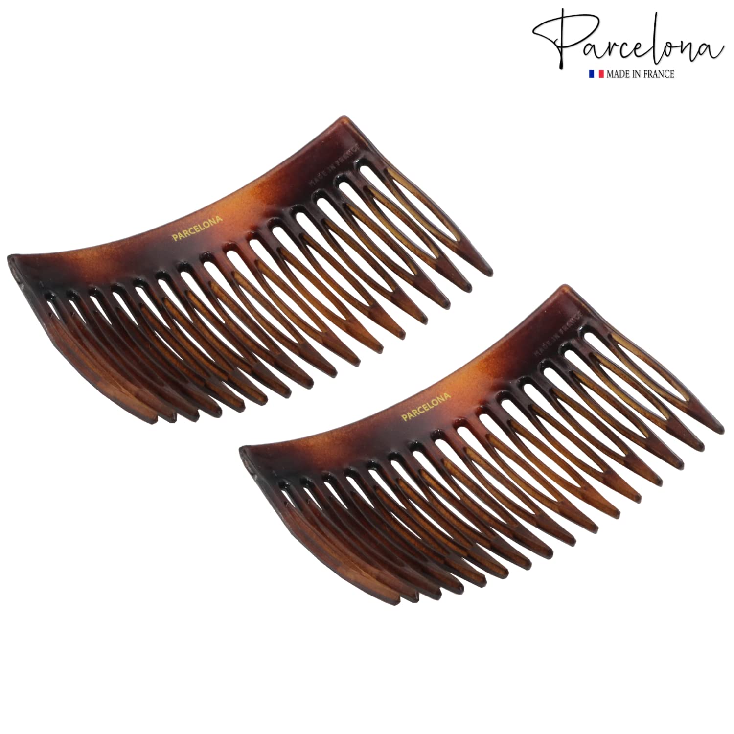 Parcelona French Glossy Shell Medium Cellulose 16 Teeth Side Hair Combs (2 Pcs)