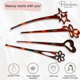 Parcelona French Lavish Large Shell Celluloid Hair Bun Sticks for Women(4 Pcs)