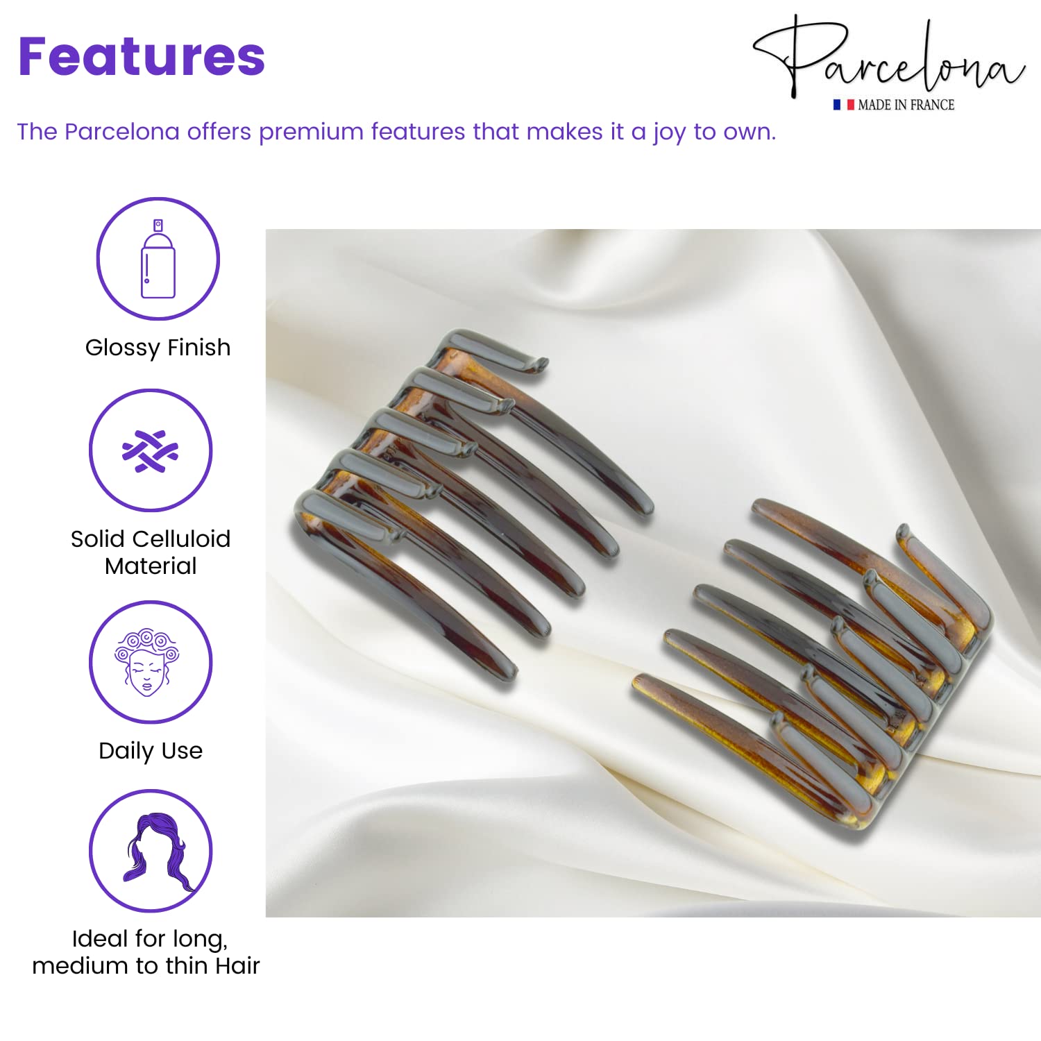 Parcelona French Crab Interlocking Medium Cellulose Hair Side Comb for Women