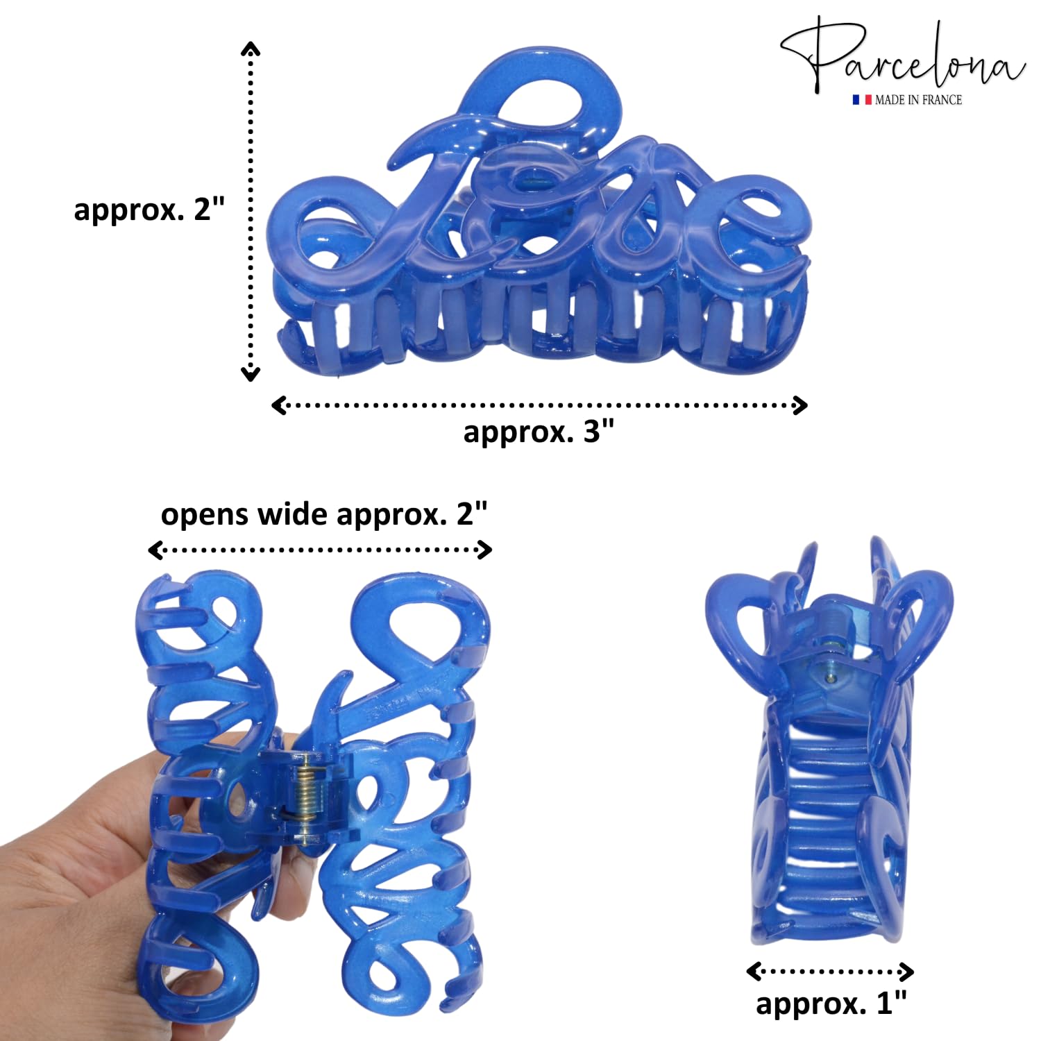 Parcelona French Love Medium 3" Cellulose Acetate Hair Claw Clip for Women