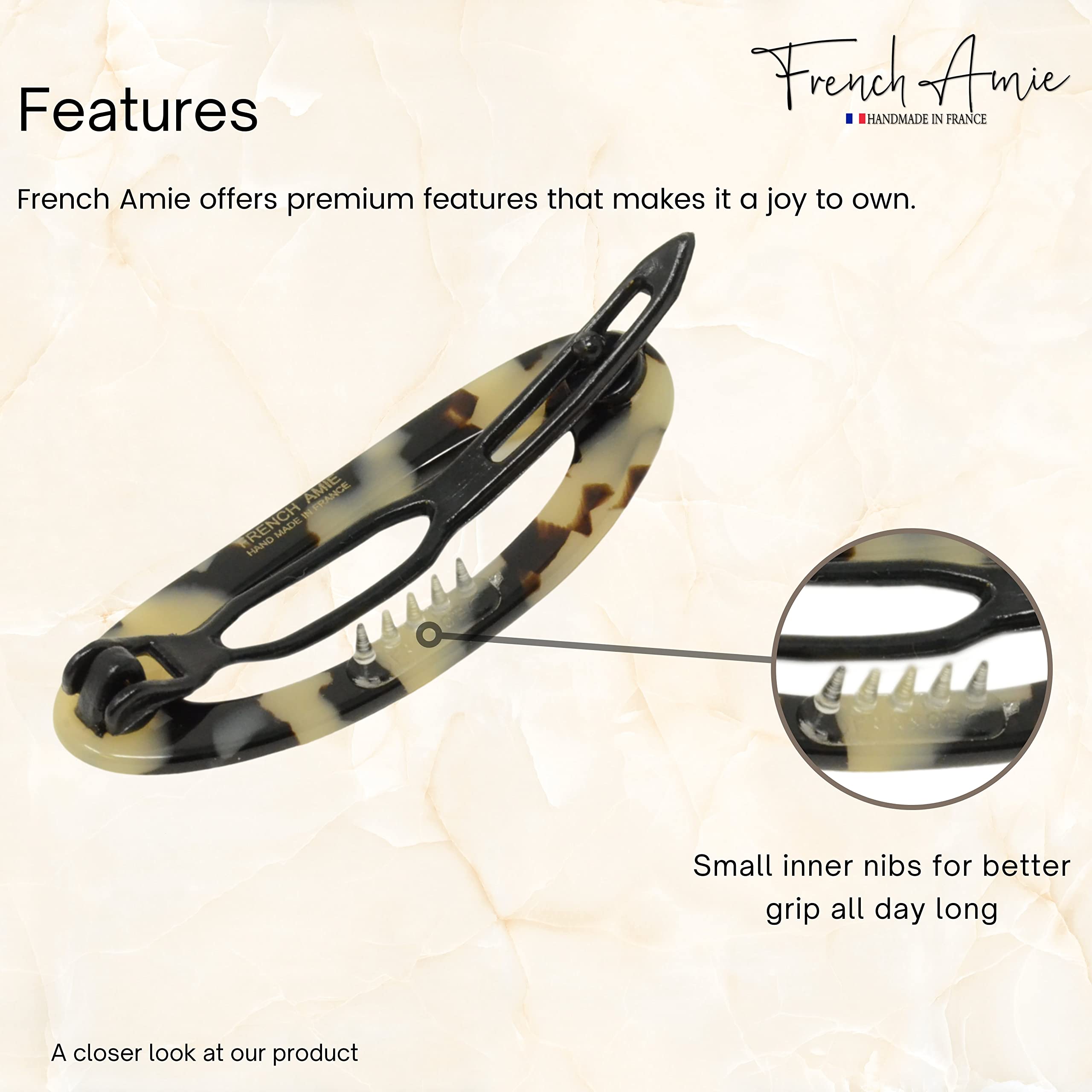 French Amie Oval Cut Out Small Handmade Cellulose Snap Hair Barrette for Women