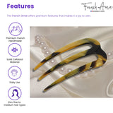 French Amie Tri Prongs 3" Handmade Cellulose Bun Holder Hair Pin Stick for Women