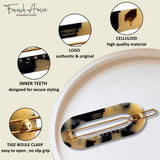 French Amie Mini Oval 2” Celluloid Handmade Snap Tige Boule Hair Clips